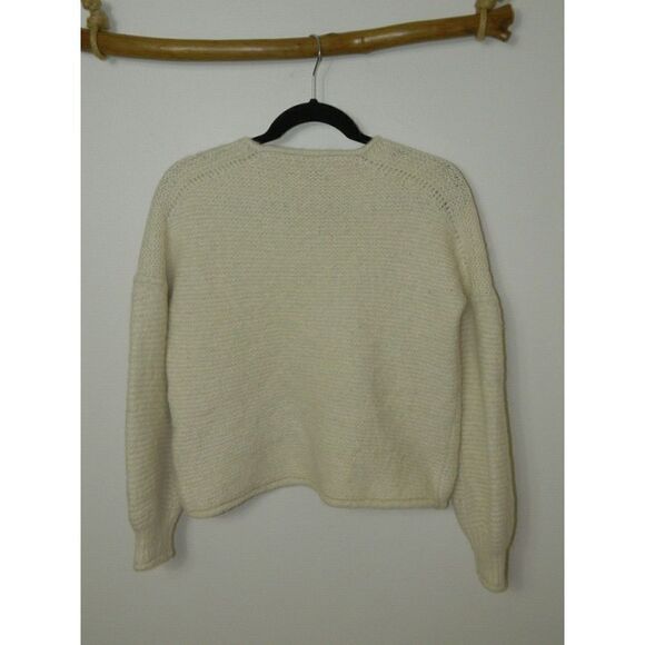 Free People Sweater Women Size Small Ivory Alpaca Blend V-Neck Oversized Cropped - Picture 5 of 8